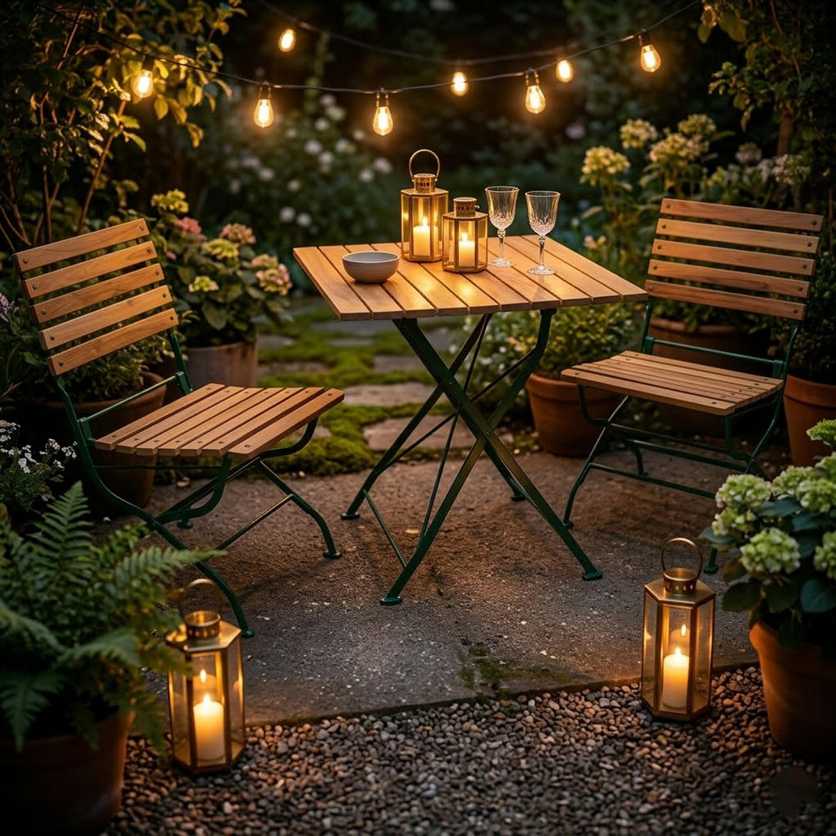 BISTRO Set Genf - Gartenmöbel Garten-Garnitur 3-teilig, Sitzgruppe für 2 Personen - Flachstahl Robinienholz dunkelgrün - Grün, Holz - TPFGarden