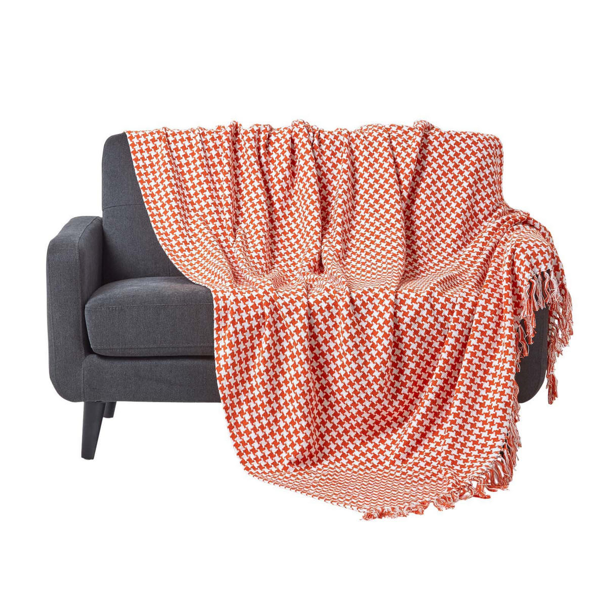 TAGESDECKE 255/360 cm, Hahnentritt-Muster - Orange, Textil (255/360cm) - Homescapes