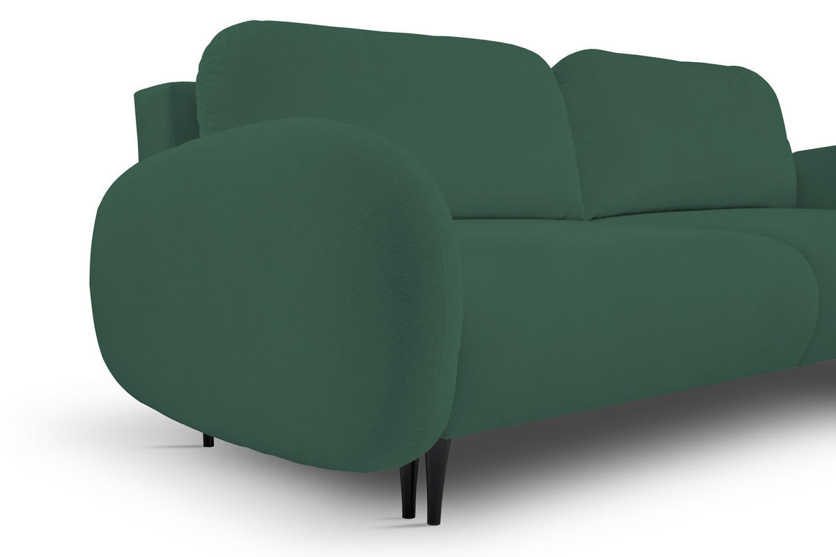 SOFA SOFT RunAgin Mit Schlaffunktion Und Bettkasten, PUR-Schaum, Schwarze Kunststofffüße, lose Rückenkissen, freistehend, 232x109x95 cm Green - Grün, Holz/Textil (232/95/109cm) - DomoHome