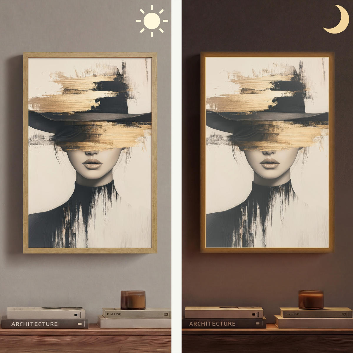 NÁSTĚNNÁ LAMPA S AKUMULÁTOREM Žena - klobouk - barva 40x60 cm - krémová, kompozitní dřevo (40/60/8cm) - OnlyWow