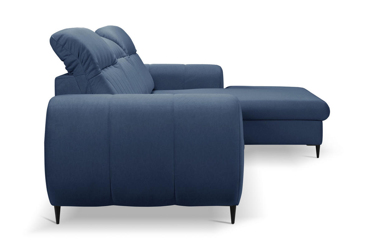 ECKSOFA PURO R-S Dunkelblau Plüsch-Stoff mit Schlaffunktion - Dunkelblau, Holz (275/166cm) - MASSENO