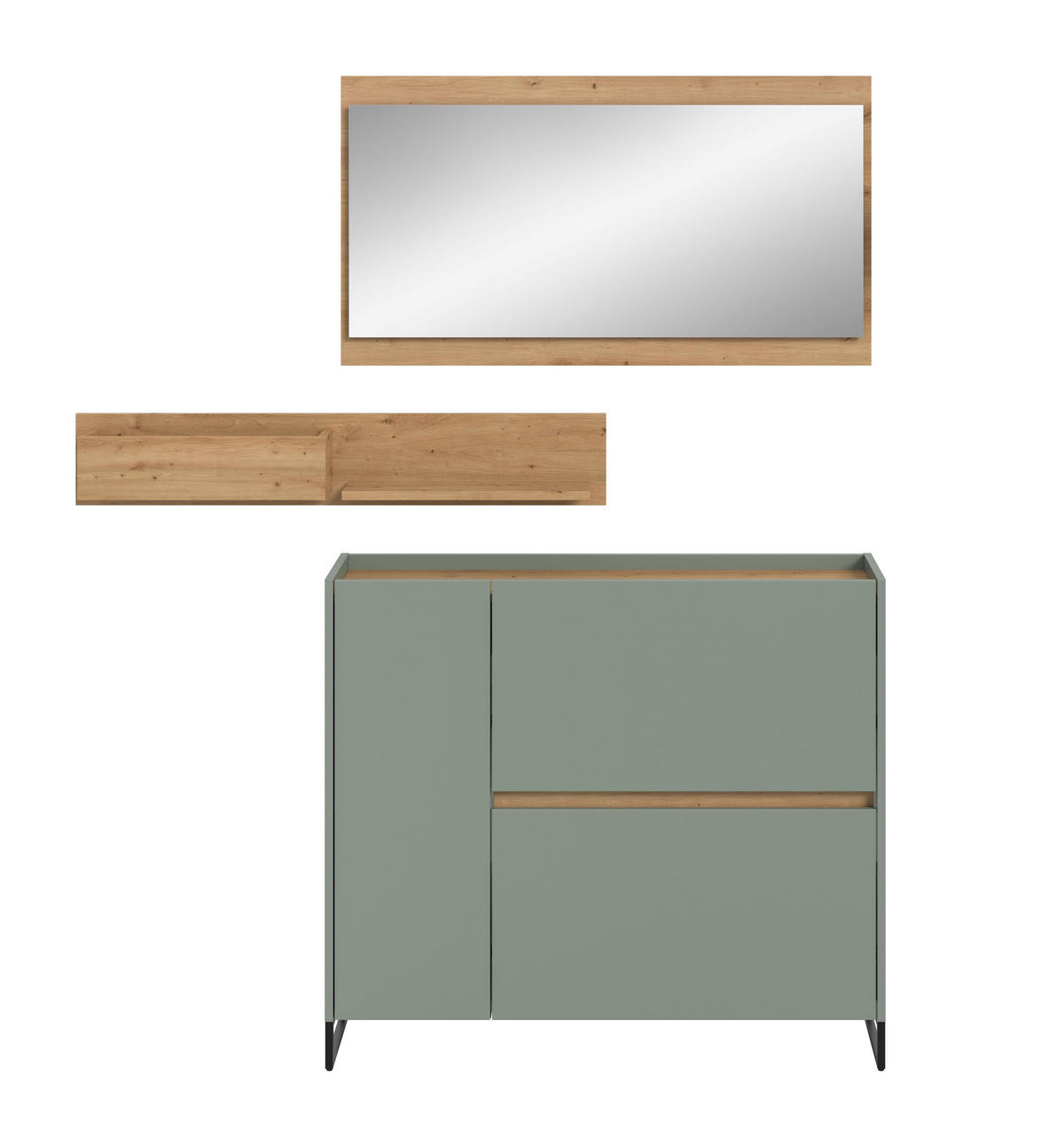 GARDEROBE Flow (B/H/T: ca. 140/192/32 cm) 3 tlg. in Salbei/Salbei - Salbeigrün, Holzwerkstoff (140/192/32cm) - Homes & Jones