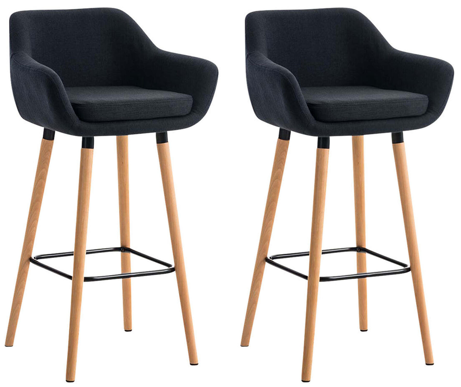 BARHOCKER Grande, 2er Set, Gestell Holz, Stoff Schwarz - Schwarz/Braun, Holz/Textil (55/99/46cm) - TPFLiving