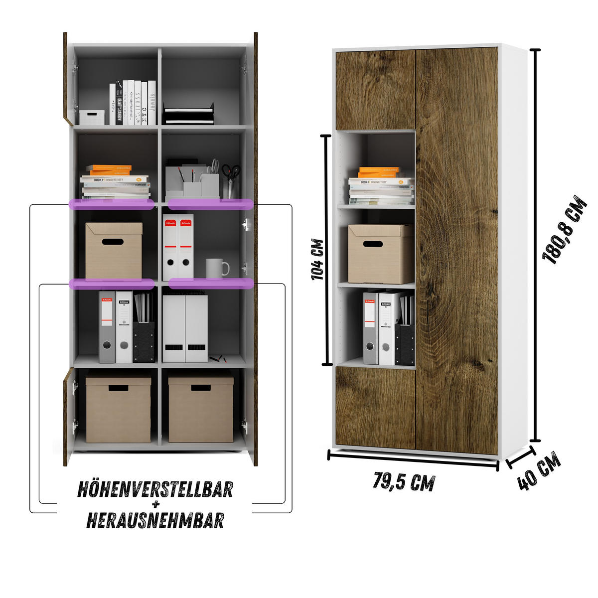 AKTENSCHRANK Amira T30 Eiche Ribbeck 180/80/40 cm - Alteiche, Holzwerkstoff (80/180/40cm) - SIMPLYFURN