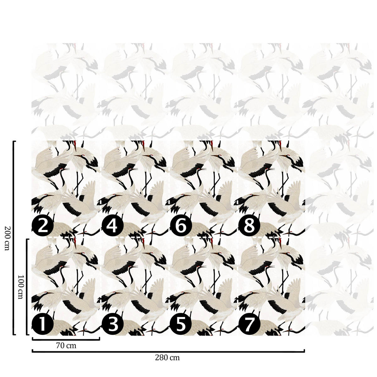 TAPETE Reiher aus echtem Papier, 200x280cm, 8 Bögen - Weiß, Papier (200/280cm) - WALLPAPERS4BEGINNERS