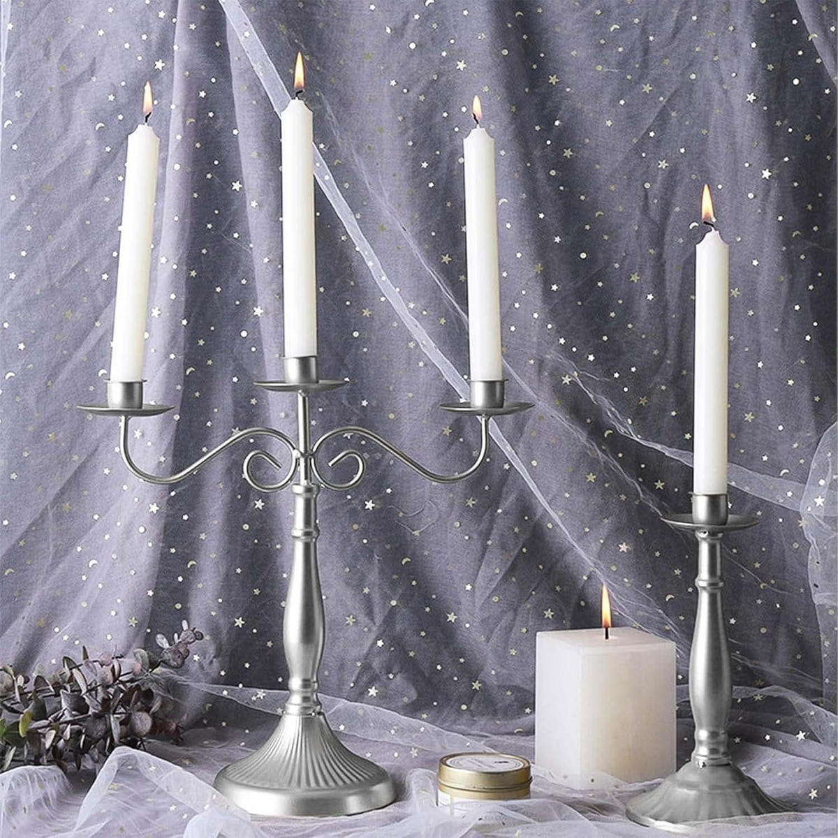 KERZENHALTER 40-teiliges Set Metall Silber - Silberfarben, Metall (0.2/0.2/0.3cm)