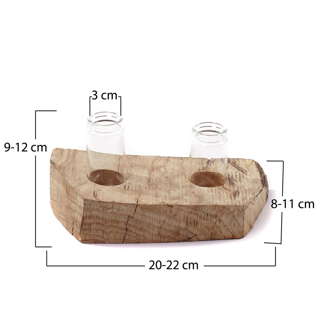 VASE Yuma II 19x12 cm, Wurzelholz, mit 2 Reagenzgläsern naturfarben - Naturfarben, Holz (10cm) - CREEDWOOD