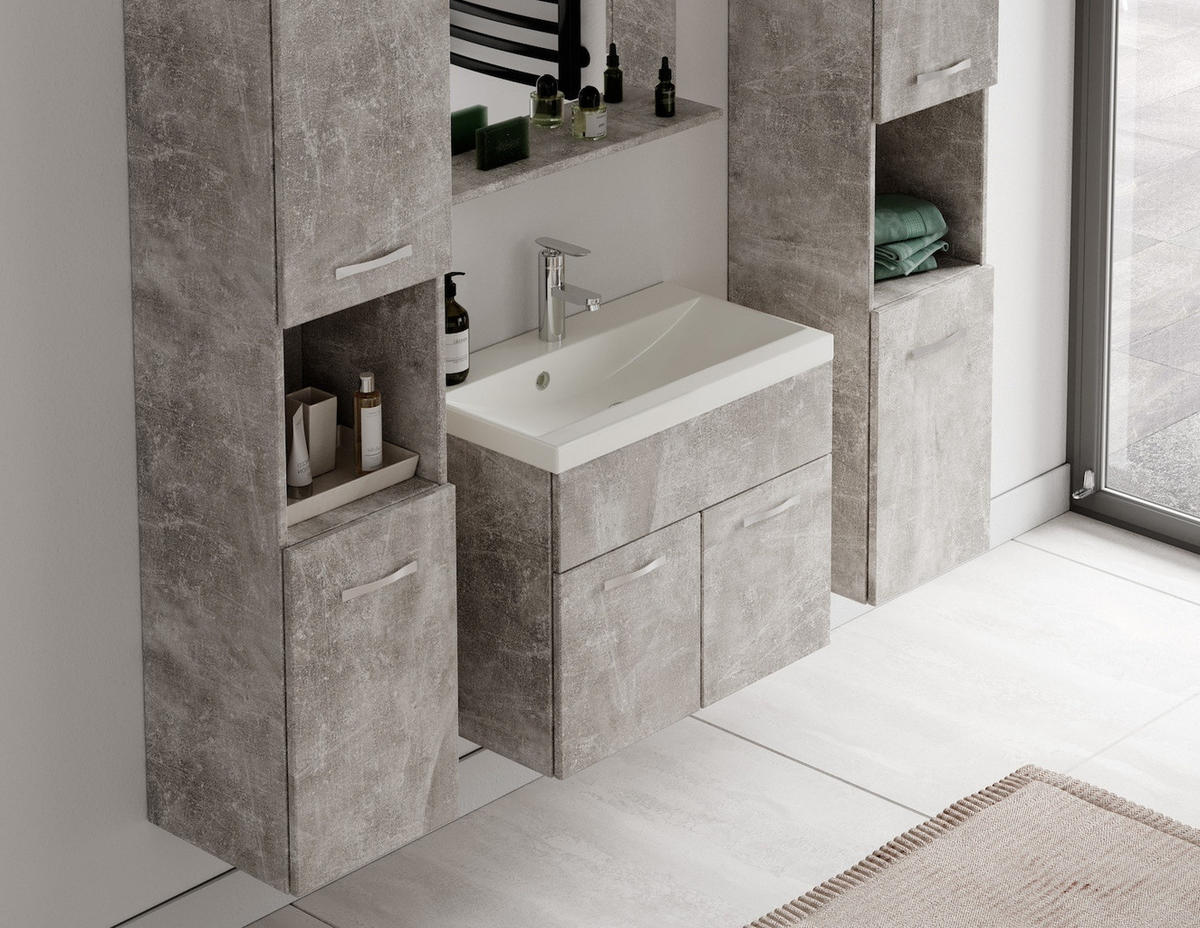 BADMÖBEL-SET Montreal 5 Teile Beton Grau - 60 x 35 x 51 cm - Grau, Holz (60/51/35cm) - Badplaats