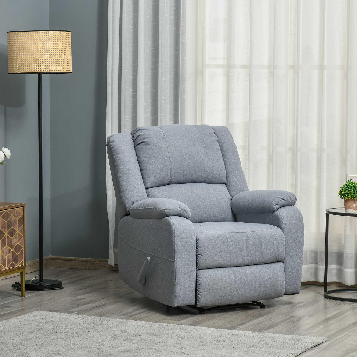 RELAXSESSEL mit Liegefunktion Fernsehsessel TV-Sessel mit Seitentasche Hellgrau - Hellgrau/Schwarz, Textil/Metall (96/98/87cm) - HOMCOM