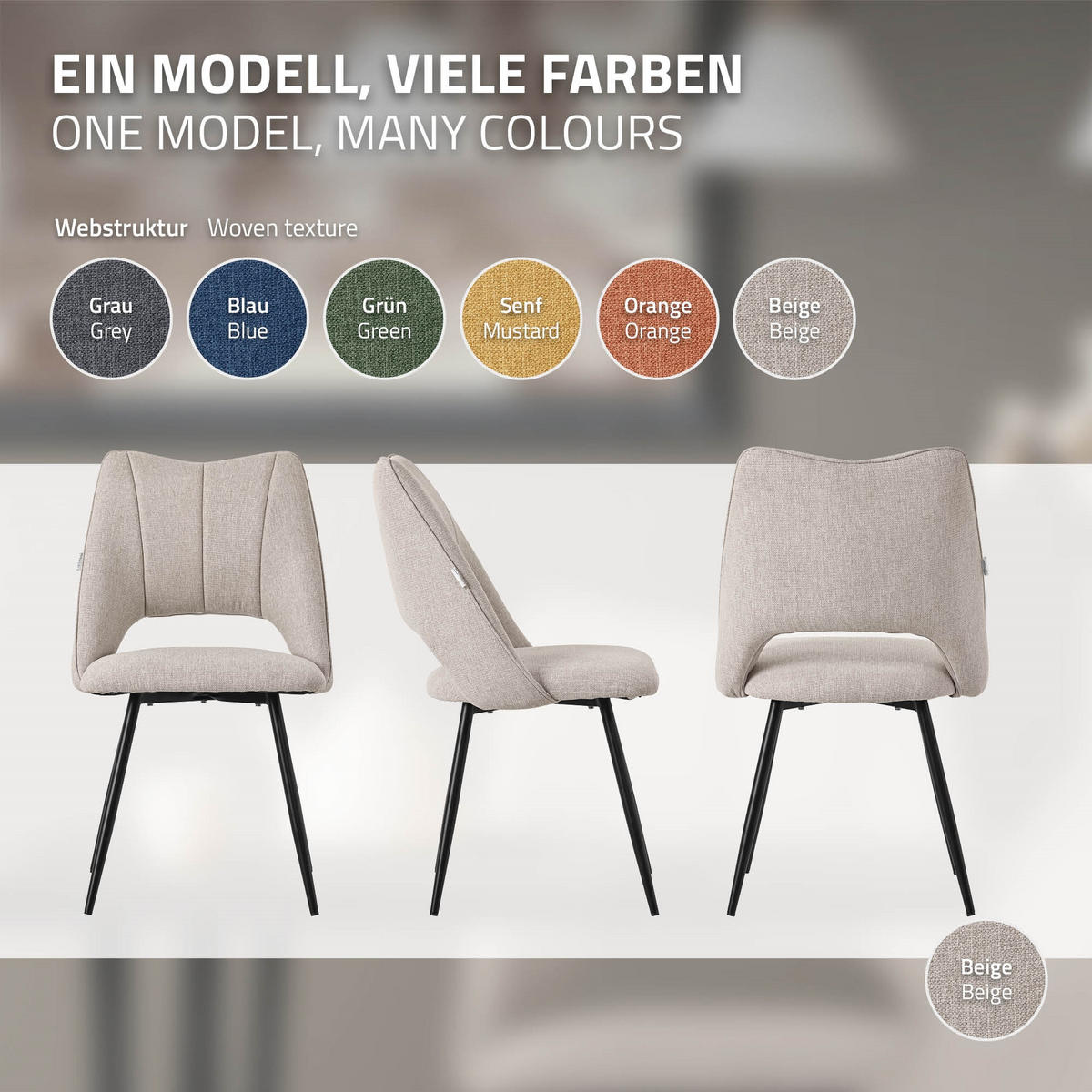 ESSZIMMERSTUHL Beige 4er Set - Beige/Schwarz, Textil/Metall (53/89/57cm) - ML-DESIGN