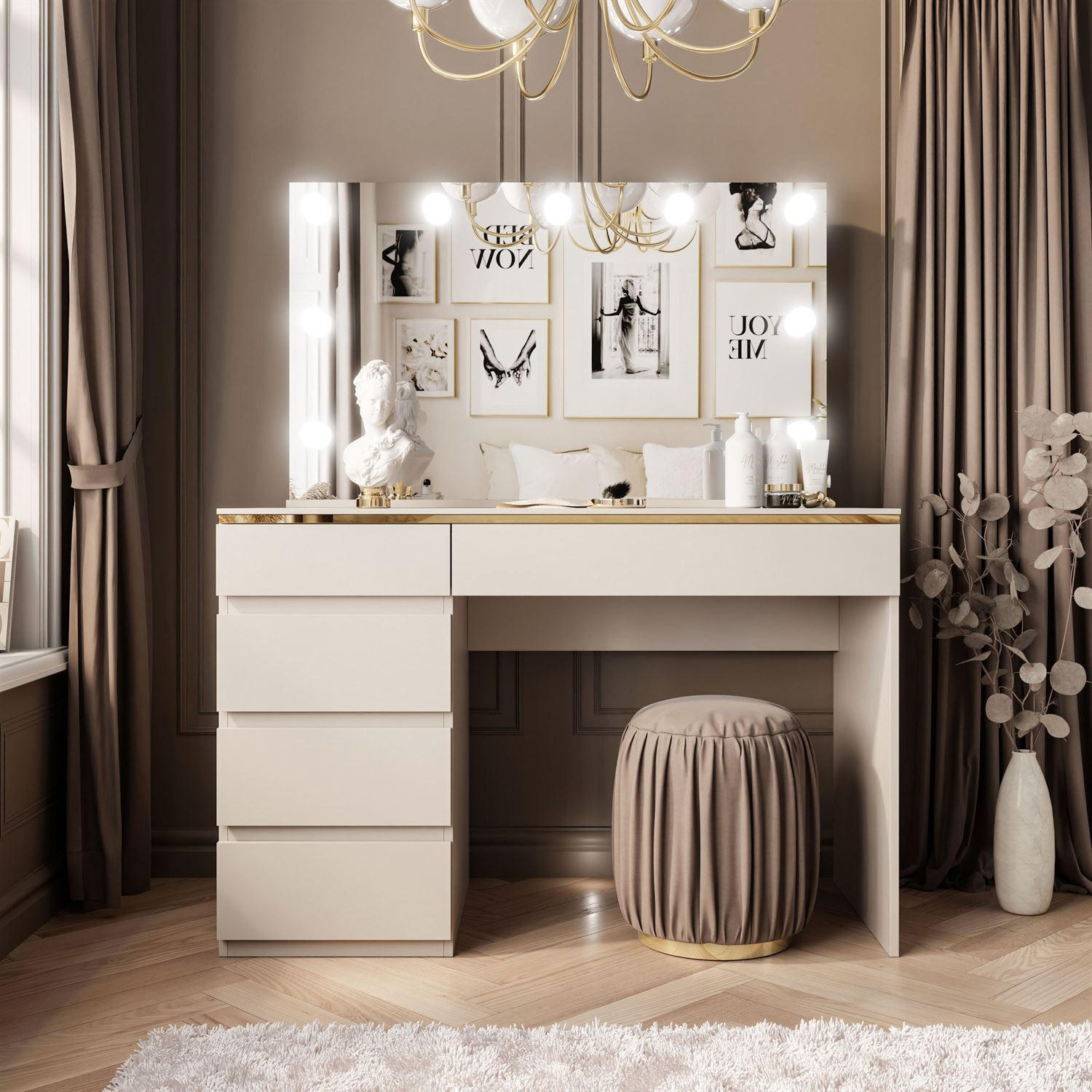 SCHMINKTISCH AURORA II ELITE KASCHMIR mit Spiegel und Beleuchtung - Kaschmir, Holzwerkstoff (120/145/55cm) - Lookway
