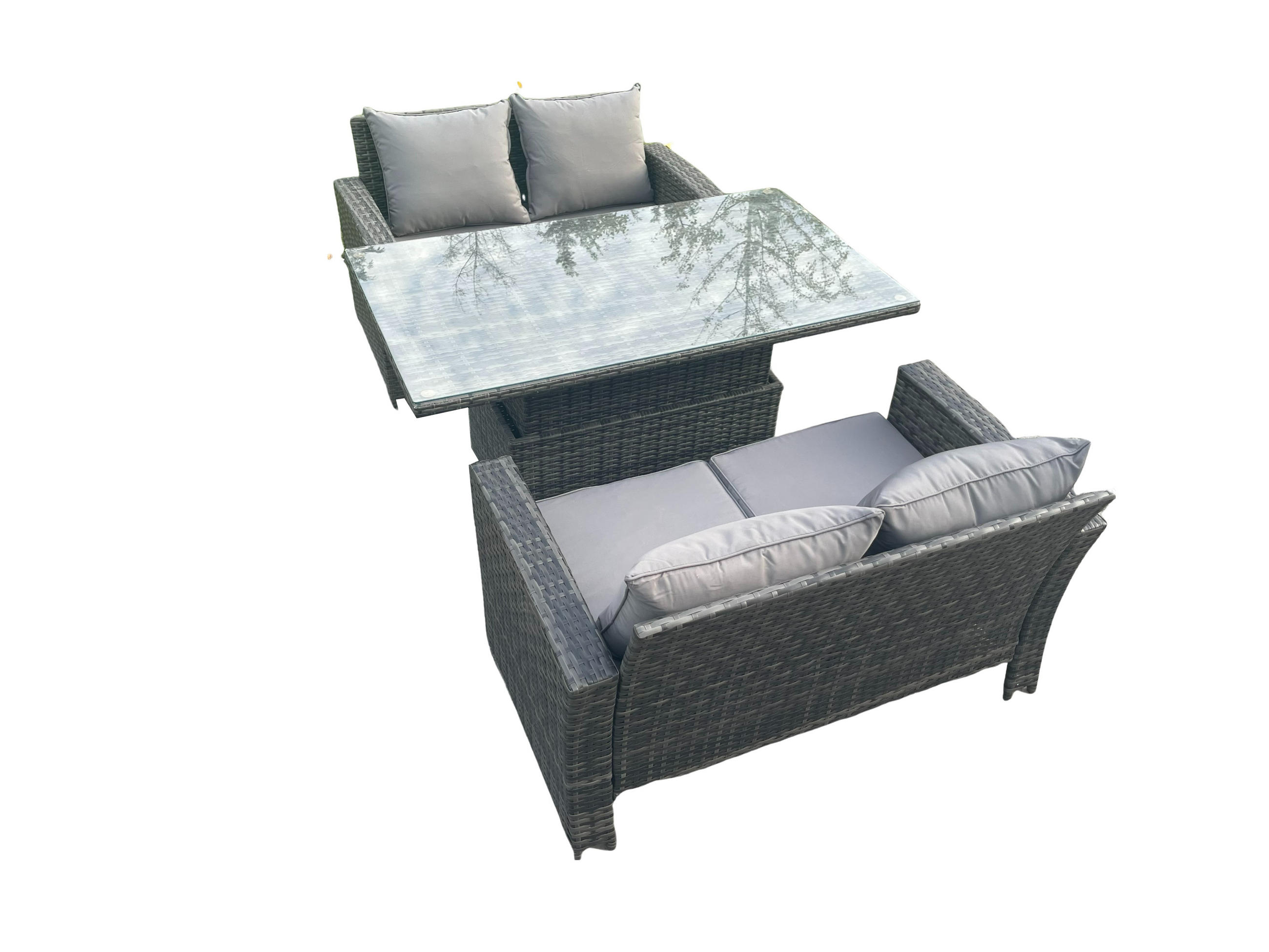 GARTENMÖBEL SET mit höhenverstellbarer Tisch Polyrattan Dunkelgrau 8-Sitzer - Dunkelgrau, Metall - Fimous