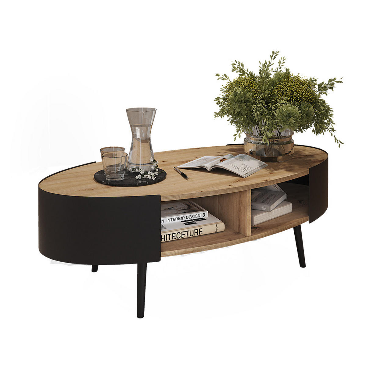 COUCHTISCH Lofta Schwarz 120 x 60 cm - Eichefarben/Schwarz, Holzwerkstoff (60/120/39cm) - Vicco