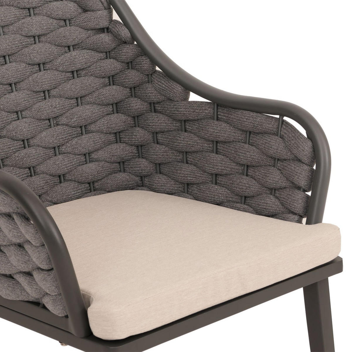 GARTENSTUHL 2er-Set aus Aluminium HxBxT 84x59x63cm Sitzhöhe 46cm Olefin (200 g/m²) Seilgeflecht Rope Anthrazit Kissen Taupe - Anthrazit, Metall (59/84/63cm) - PROREGAL