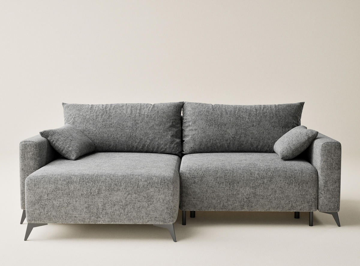 ECKSOFA MIT SCHLAFFUNKTION Leon Grau Chenille-Stoff - Schwarz/Grau, Holz/Holzwerkstoff (148/239cm) - Maison de Reve