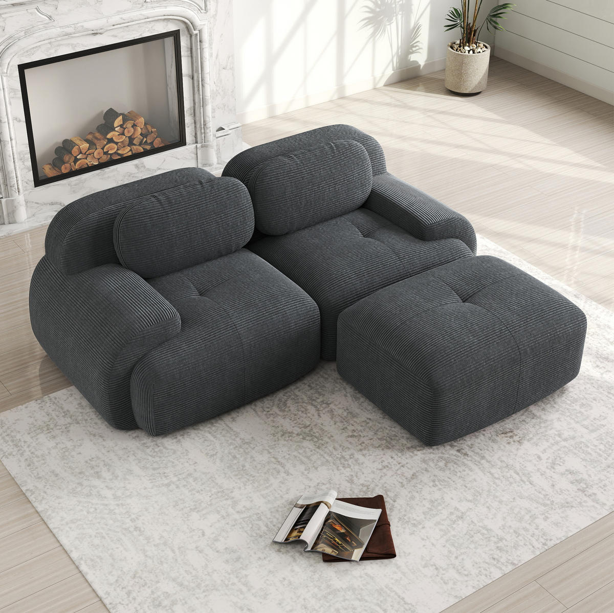 ECKSOFA modular rahmenlos Cord Grey - Grau, Kunststoff (178/208.1cm) - Meubliv