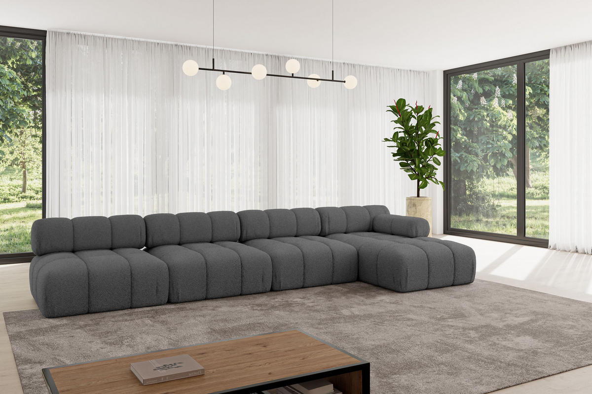ECKSOFA modulares Sofa Razon-L3 - 380x160x70 cm Grau Bouclé - Grau, Holzwerkstoff/Textil (380/160cm) - ALTDECOR