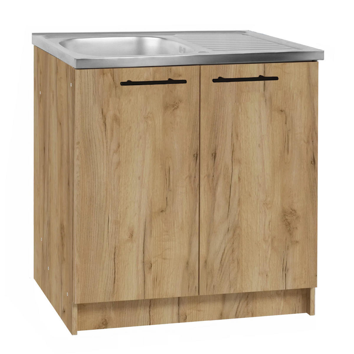 SPÜLUNTERSCHRANK 80cm mit Spüle + Armatur + Siphon Eichenfarbe - Eichefarben, Holzwerkstoff (80/82/50cm) - Stamar