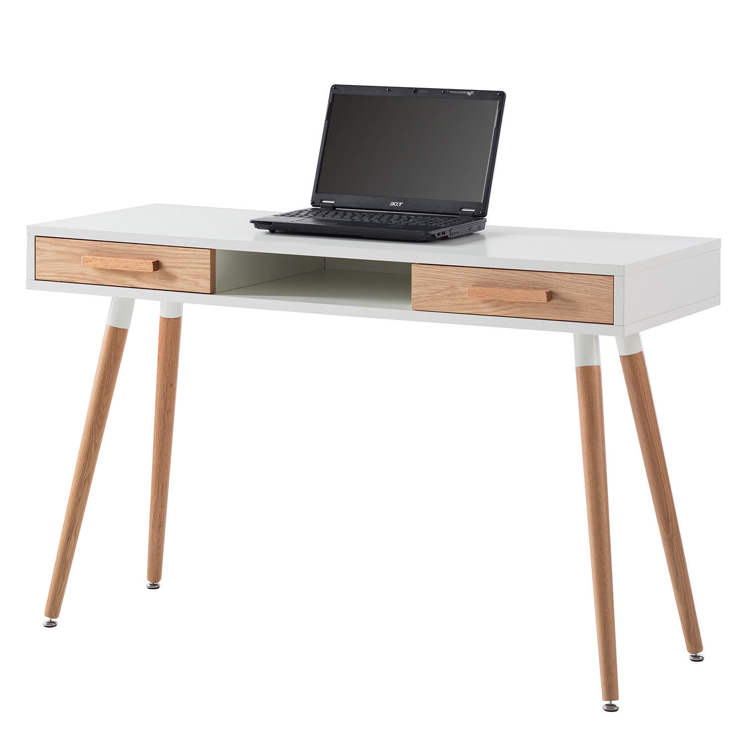SCHREIBTISCH - Eiche teilmassiv - Weiß / Eiche - Braun/Weiß, Holz/Holzwerkstoff (45/120/75cm) - home24