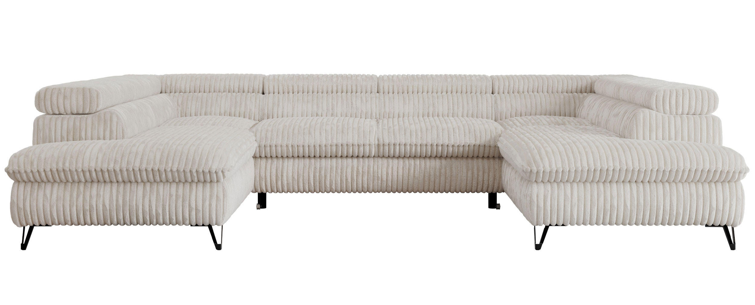 WOHNLANDSCHAFT PEDRO U Cord Creme - Creme/Schwarz, Textil/Metall (346/76/208cm) - MKS