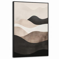 LEINWAND Bilder mit Rahmen - Abstrakt - Landschaft - Wellen - Cremefarben - 100x150 - Cappuccino, Textil (100/150cm) - MuchoWow