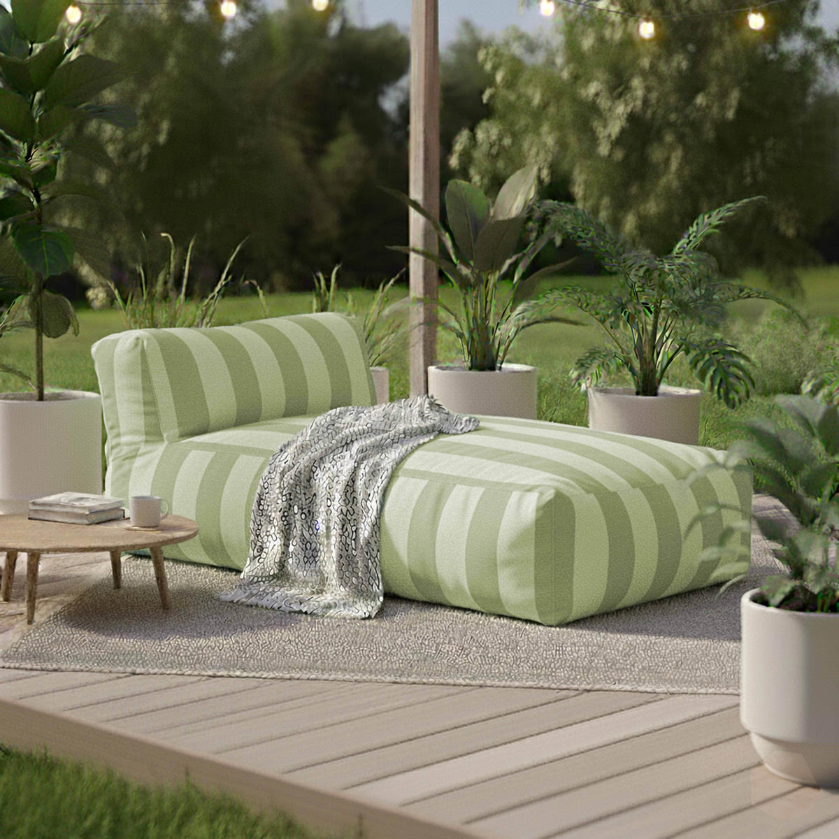 GARTENSOFA mit 5 Sitzplätzen, Kaktusgrün - Grün, Textil (85/65/340cm) - Oviala