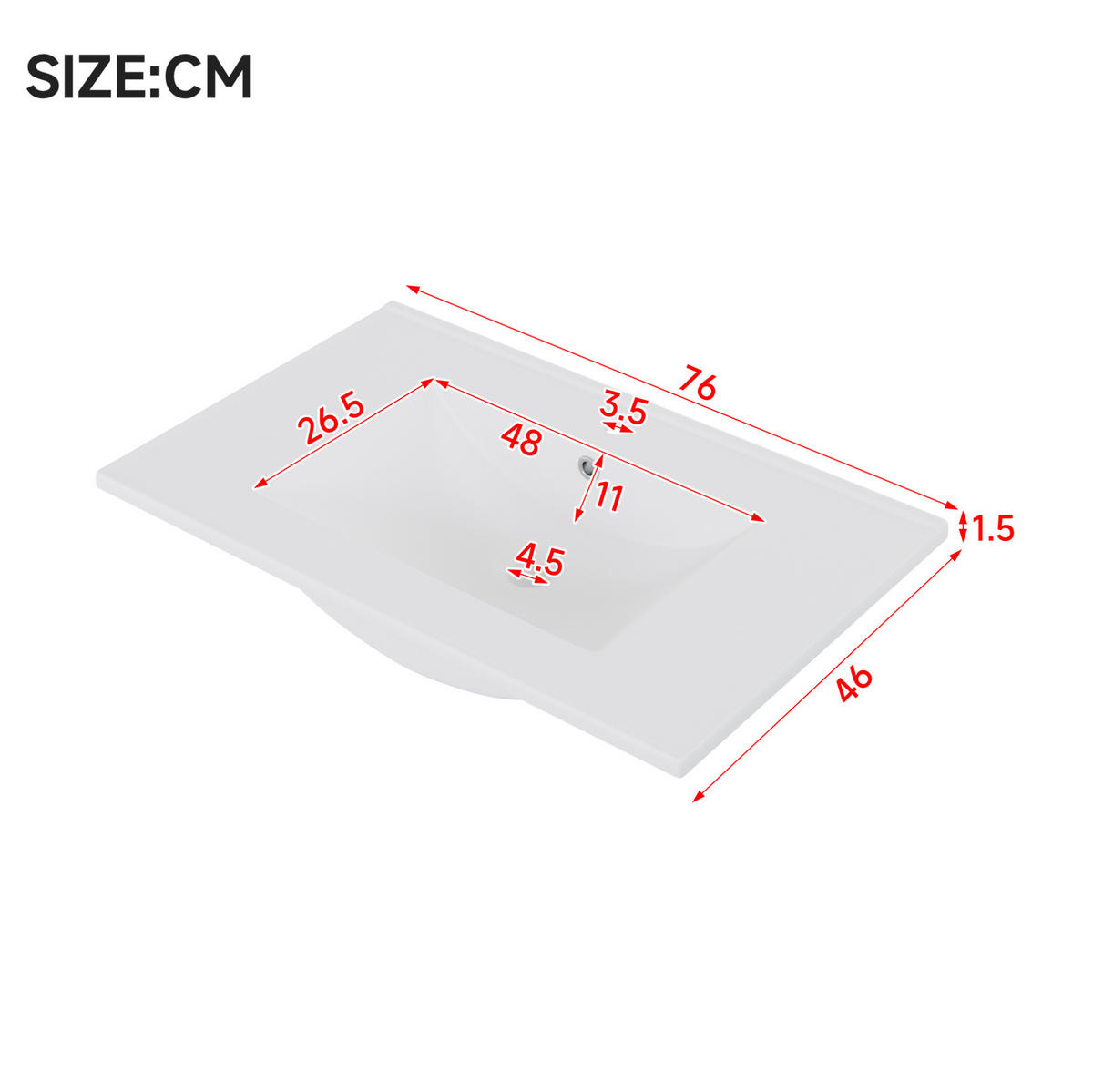 WASCHTISCHKOMBI 76/46/51 cm in Weiß mit LED-Sensorleuchte und 2 Schubladen - Weiß, Holzwerkstoff (76/51/46cm) - BEAOK
