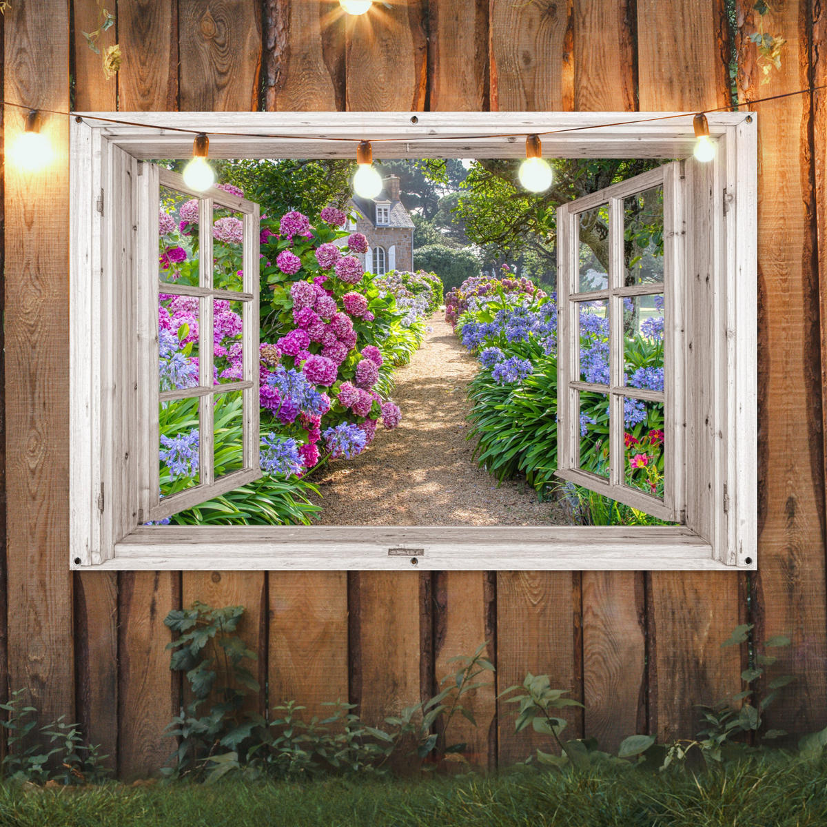 ZAHRADNÍ PLAKÁT Hortenzie - Průhledné - Květiny - Léto - Fialová - Cesta 180x120 cm - zelená barva, plast (180/120/0.2cm) - OnlyWow