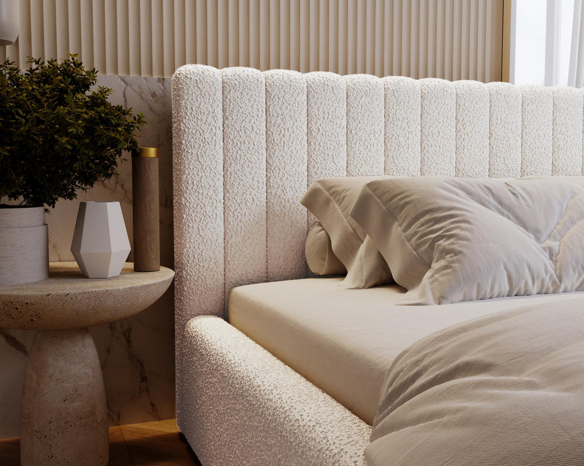 POLSTERBETT 160x200 Billo mit Bettkasten, Boucle Creme - Creme, Holz/Textil (160/200cm) - Emporius