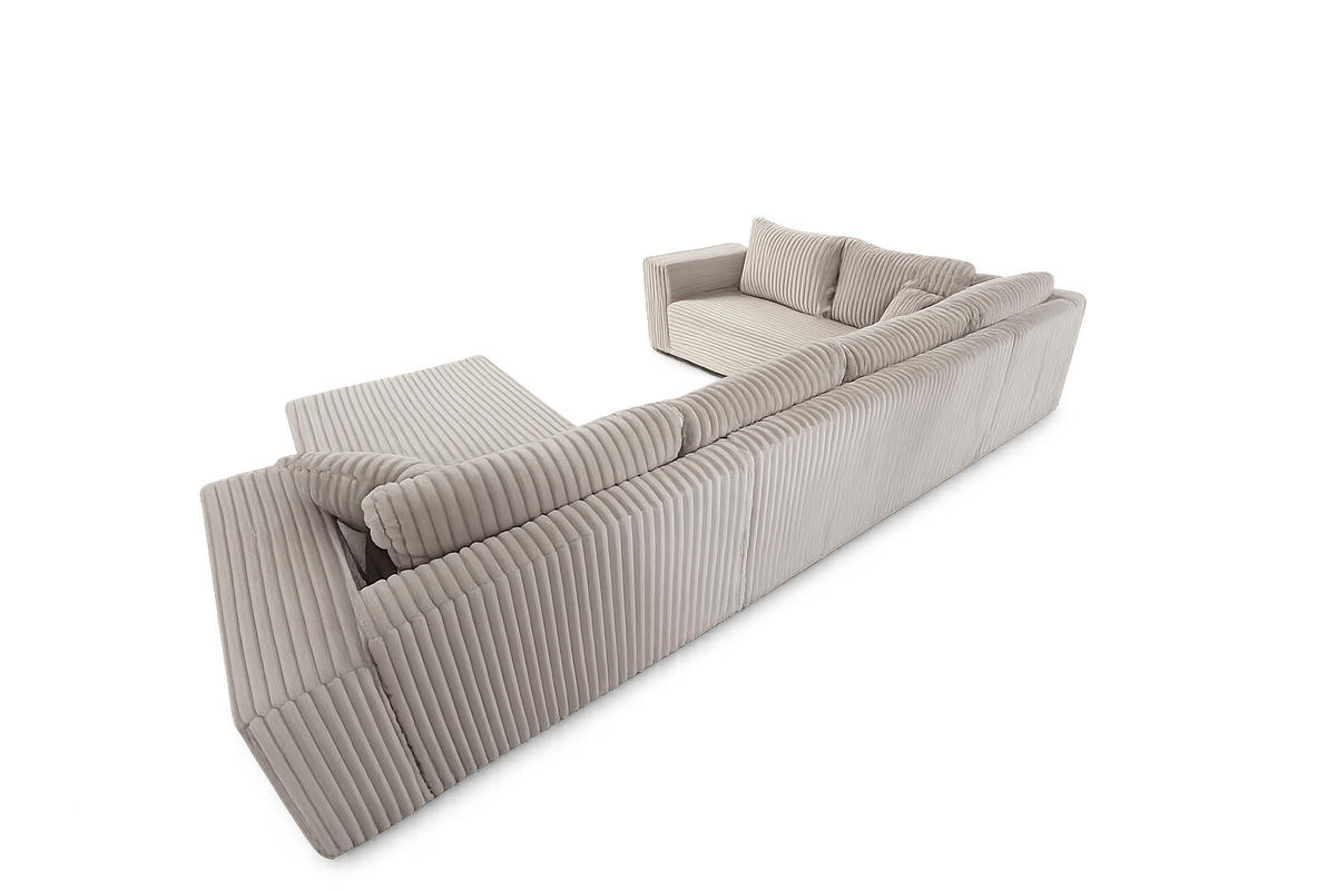 WOHNLANDSCHAFT Stylo U-Form mit Schlaffunktion & Bettkasten – Ecksofa in Cord Tilia – Breite 315 cm Blau - Blau, Kunststoff (314/90/215cm) - Wohnideebilder