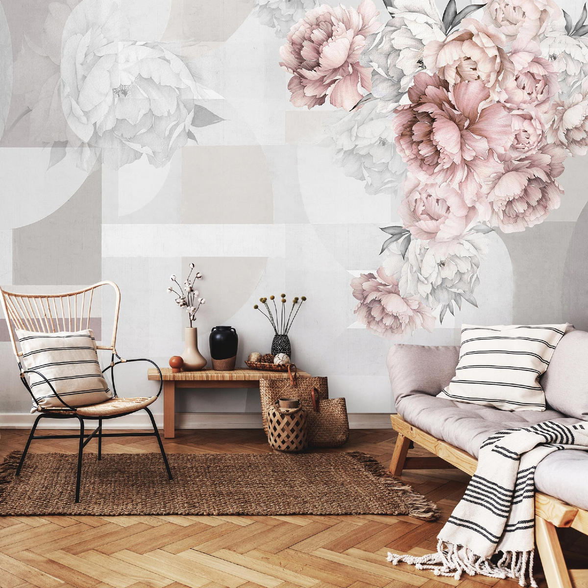 FOTOTAPETE Blumen 3D Grau 254x184 cm - Multicolor, Textil (254/184cm) - Wallarena