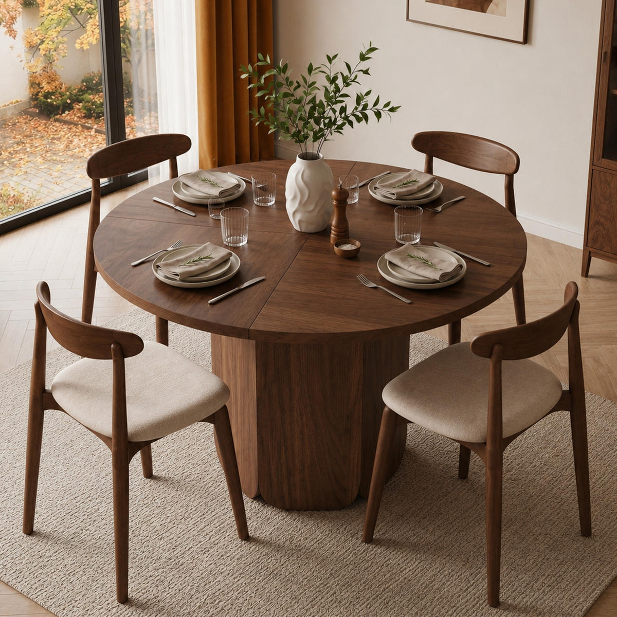 ESSTISCH Runder 120x120cm Walnuss-Skandinavisch für 4-6 Personen Kratzfest - Braun, Holz (87/67.49/22.5cm) - Raelunyi