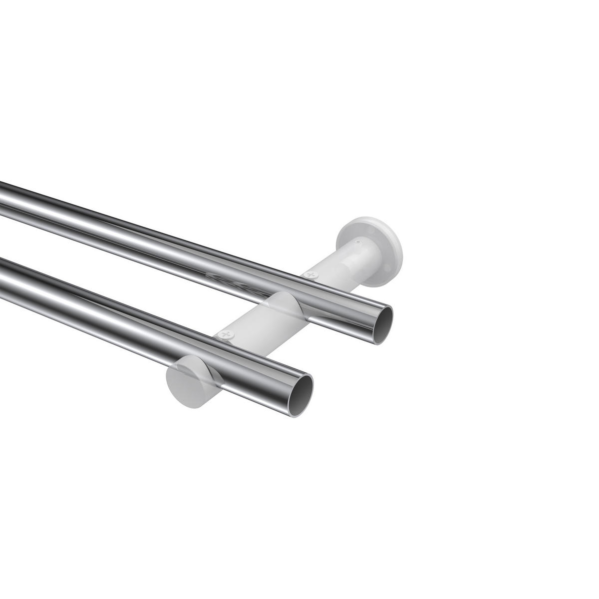 GARDINENSTANGEN-SET Platon Sitra 360 cm (geteilt in 2 x 180 cm), 2-läufig (ohne Ringe), 20 mm Ø Chrom - Chromfarben, Metall (360cm) - INTERDECO