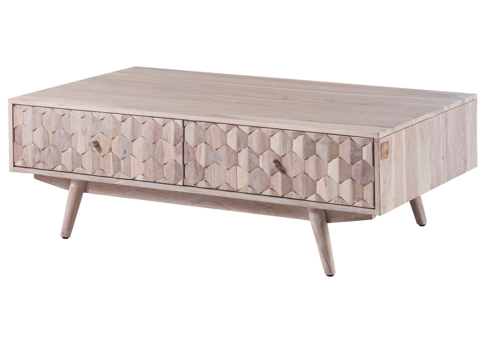 COUCHTISCH Akazie 120x70x40 weiß lackiert MOSAYK #203 - Weiß, Holz (120/70/40cm) - Massivmoebel24