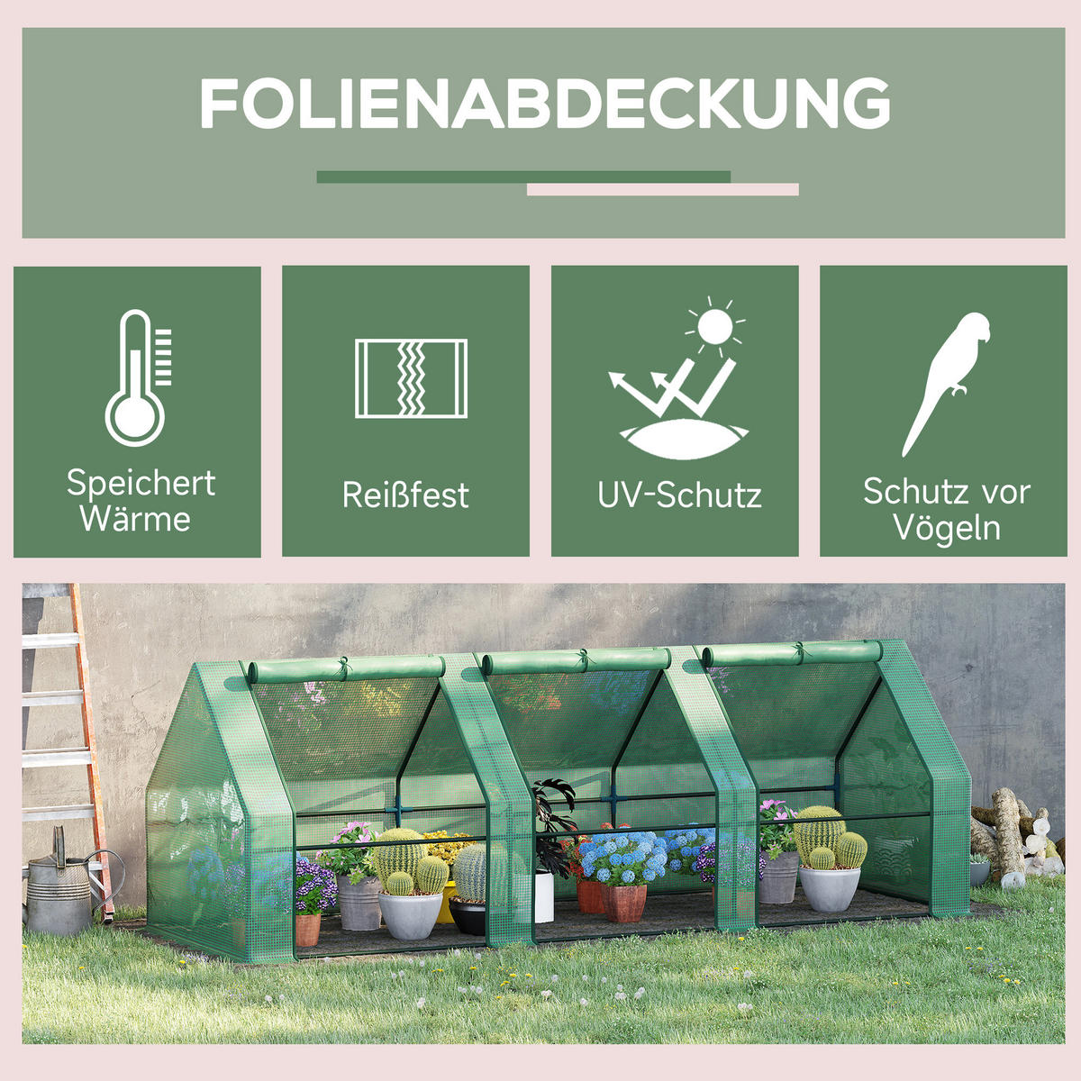 FOLIENGEWÄCHSHAUS, Grün, PE, Stahl - Grün, Kunststoff (90/90/270cm) - Outsunny
