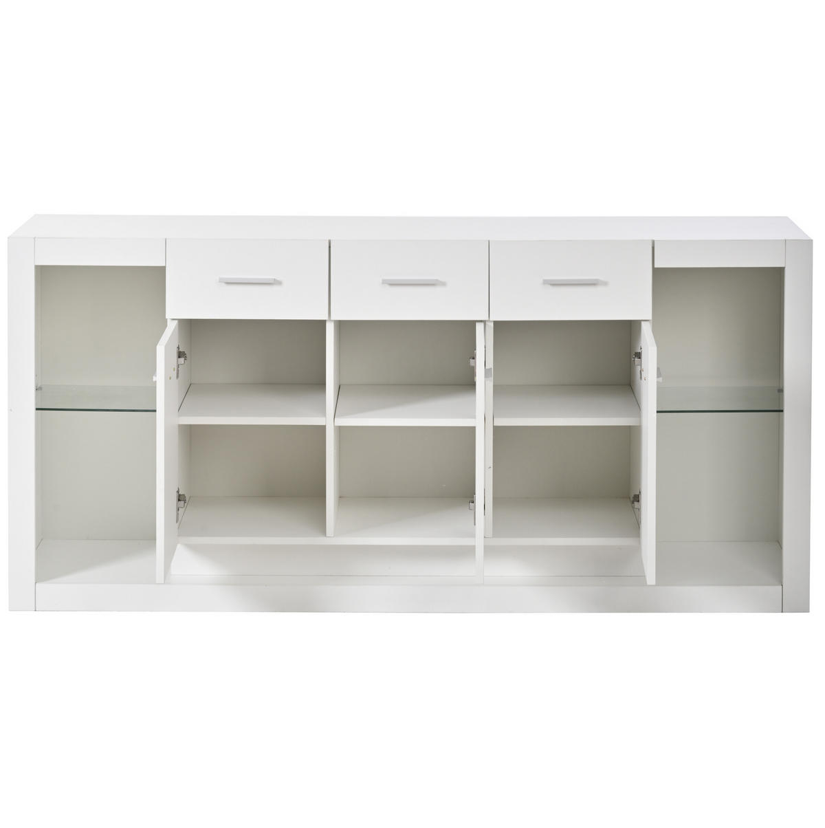 SIDEBOARD 160/40/75 cm Weiß aus Spanplatte mit LED und 3 Schubladen - Weiß, Holzwerkstoff (160/75/40cm) - OKWISH