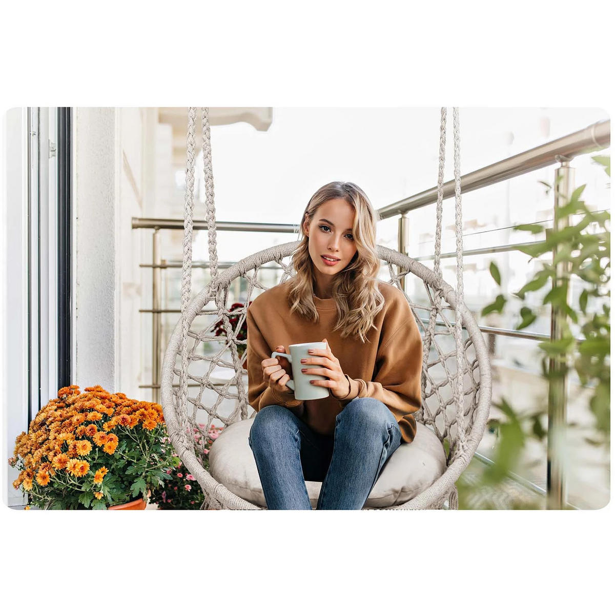 HÄNGESESSEL für den Garten BOHO Schaukel beige - Beige, Metall (80/39/63cm)
