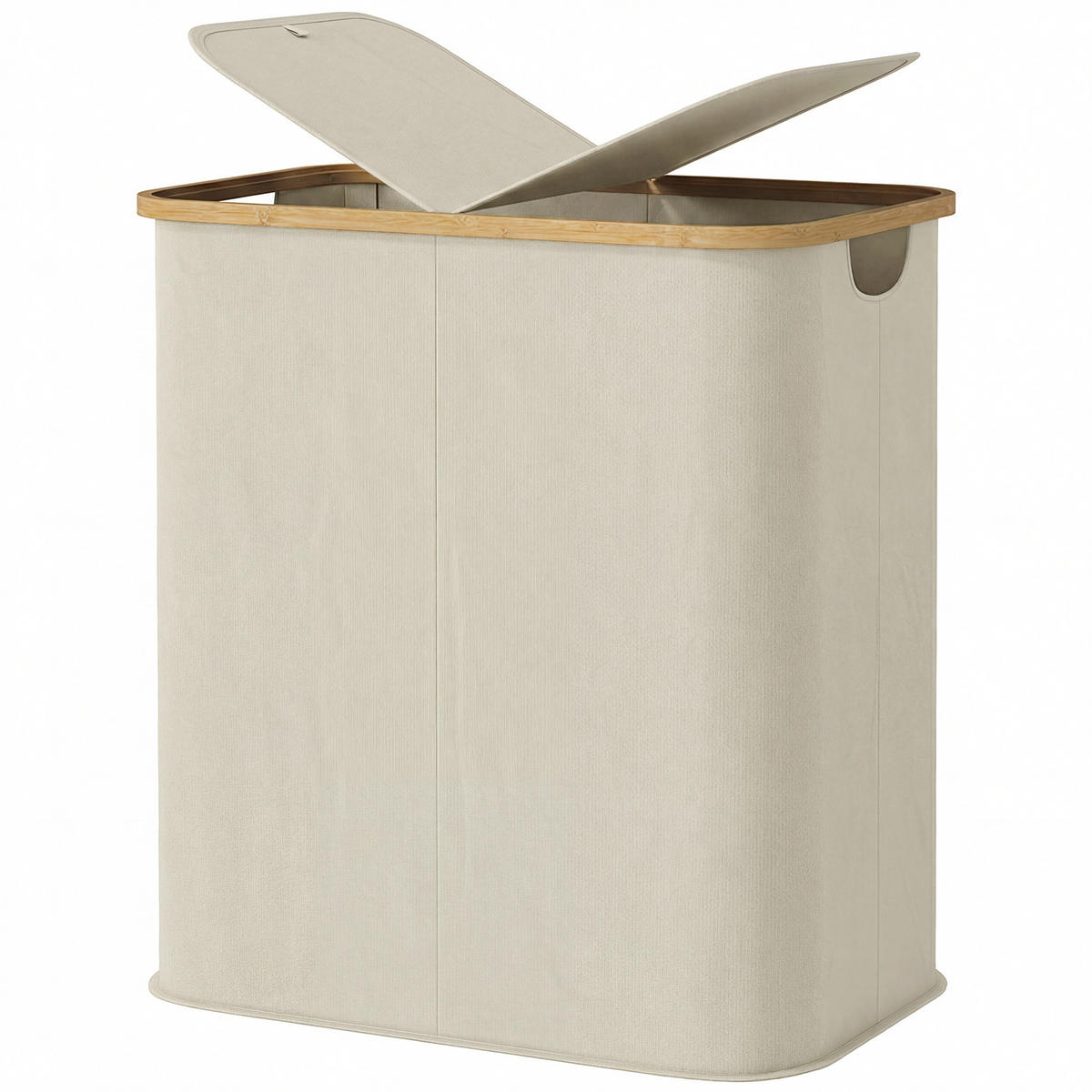 WÄSCHEKORB DE-18814 2 Fächer, 80L mit Deckel & klappbar Beige - Beige, Textil (54/58.5/34cm) - ComfortXL