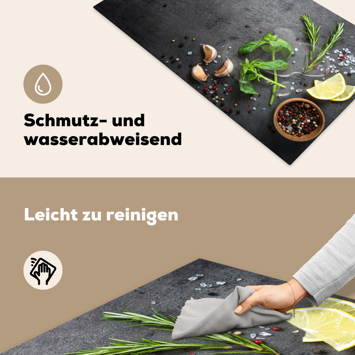 HERDABDECKPLATTE Limette - Kräuter - Gewürze - Grün - Grau - Beton Induktionsschutz 91.6x52.7 cm - Grün, Kunststoff (91.6/52.7/0.2cm) - MuchoWow