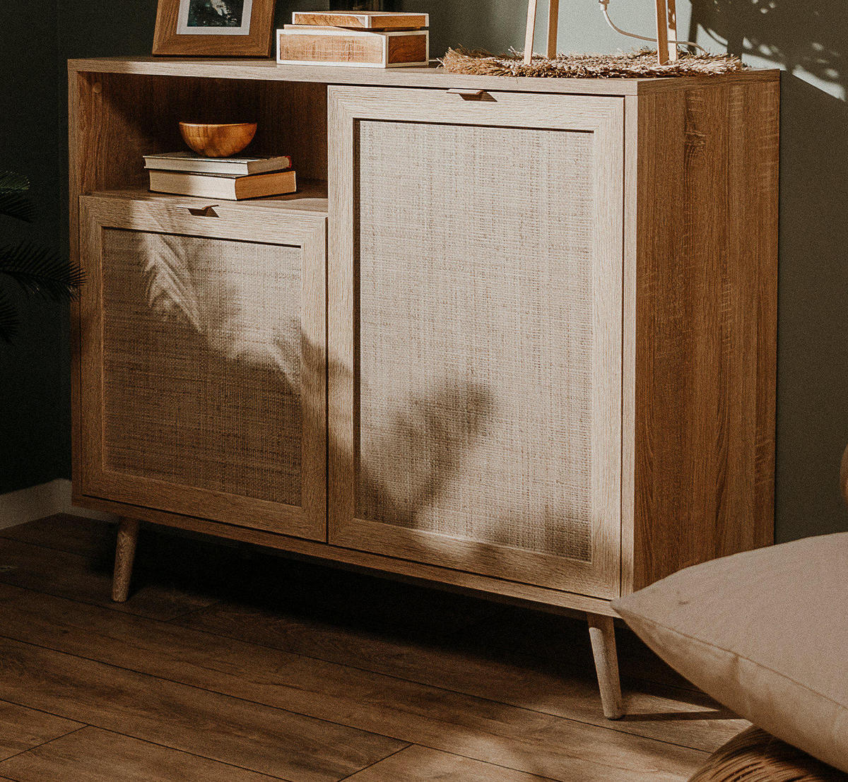 KOMMODE Eiche Sonoma, Bast-Dekor 102 cm, Anrichte skandinavisch - Eichefarben, Holz/Holzwerkstoff (102/87/40cm) - Furn.Design