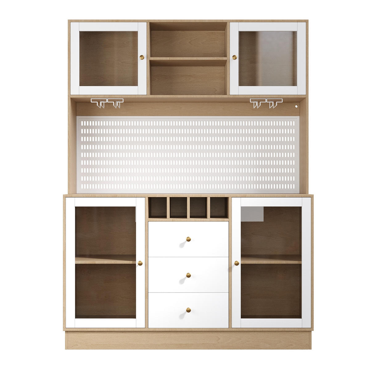 GESCHIRRSCHRANK aus MDF & Glas 140x40x185.7cm in Weiß mit Smart LED - Weiß, Holzwerkstoff (140/185.7/40cm) - Modfu