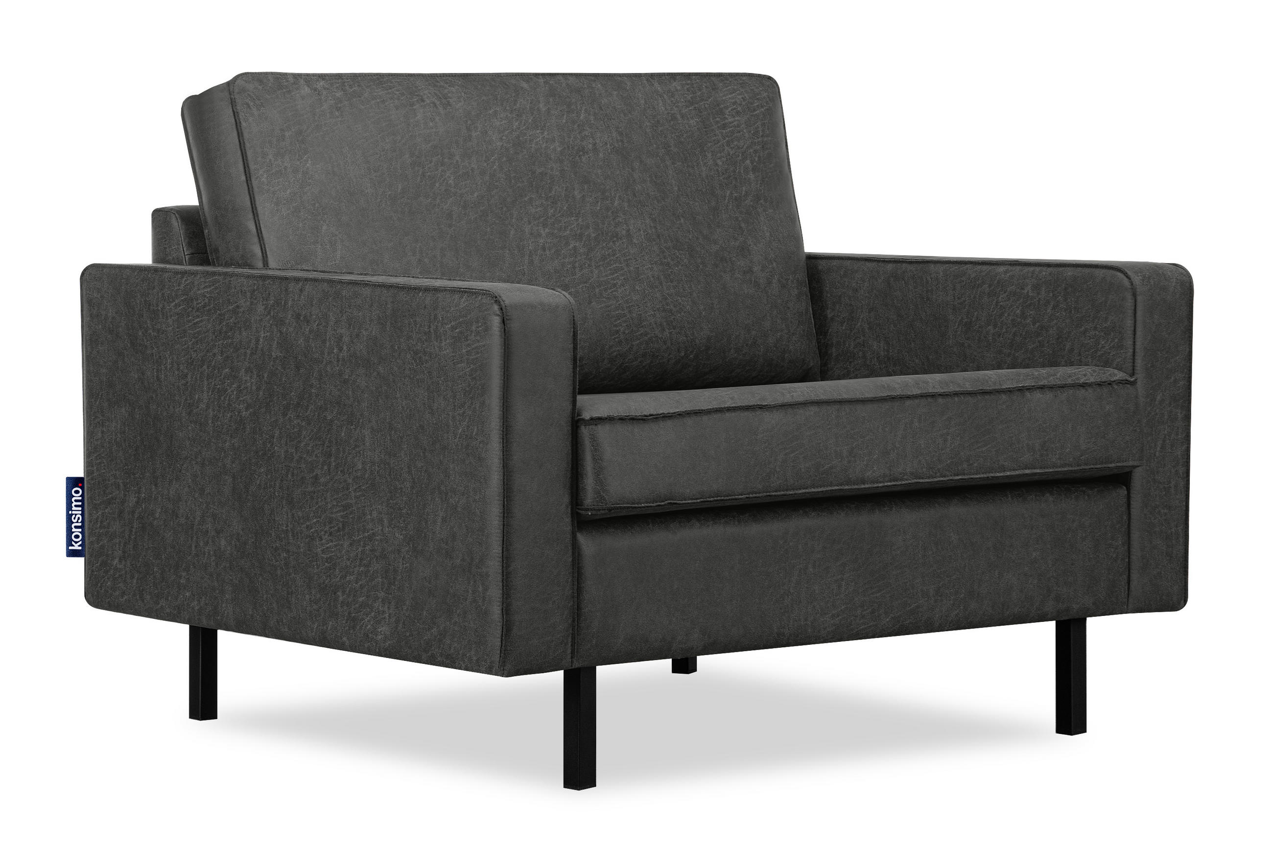 1,5-SITZER-SESSEL INVIA mit Armlehnen vintage, Lederoptik-Stoff, Dunkelgrau - Dunkelgrau/Schwarz, Textil (116/87/98cm) - KONSIMO®