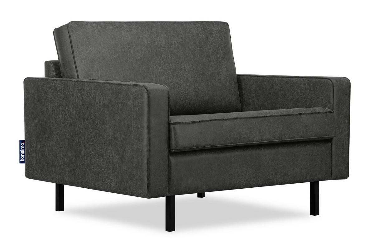 1,5-SITZER-SESSEL INVIA mit Armlehnen vintage, Lederoptik-Stoff, Dunkelgrau - Dunkelgrau/Schwarz, Textil (116/87/98cm) - KONSIMO®