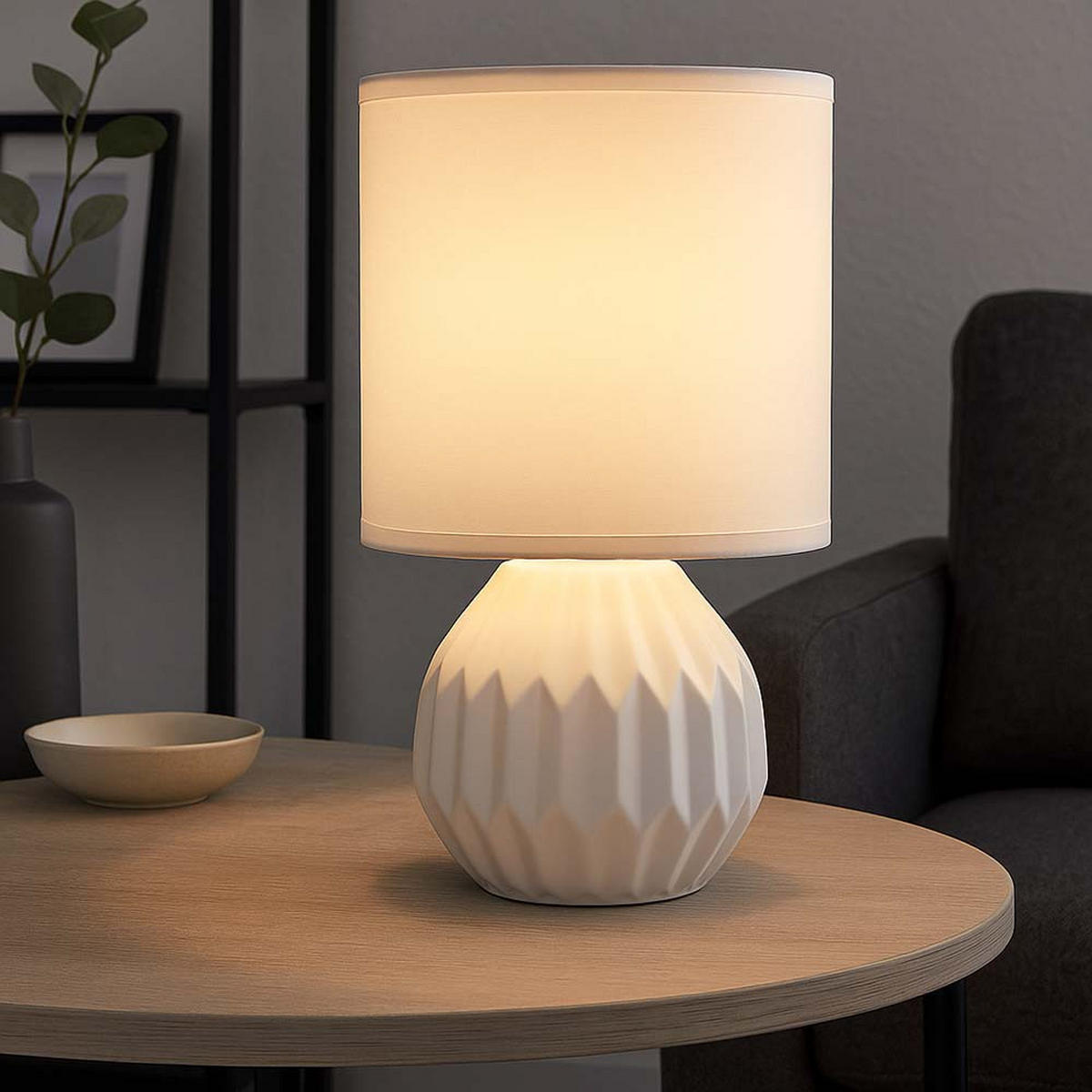 TISCHLEUCHTE Keramik Weiß 2er Set - Weiß, Textil (12/12/23cm) - Globo Lighting