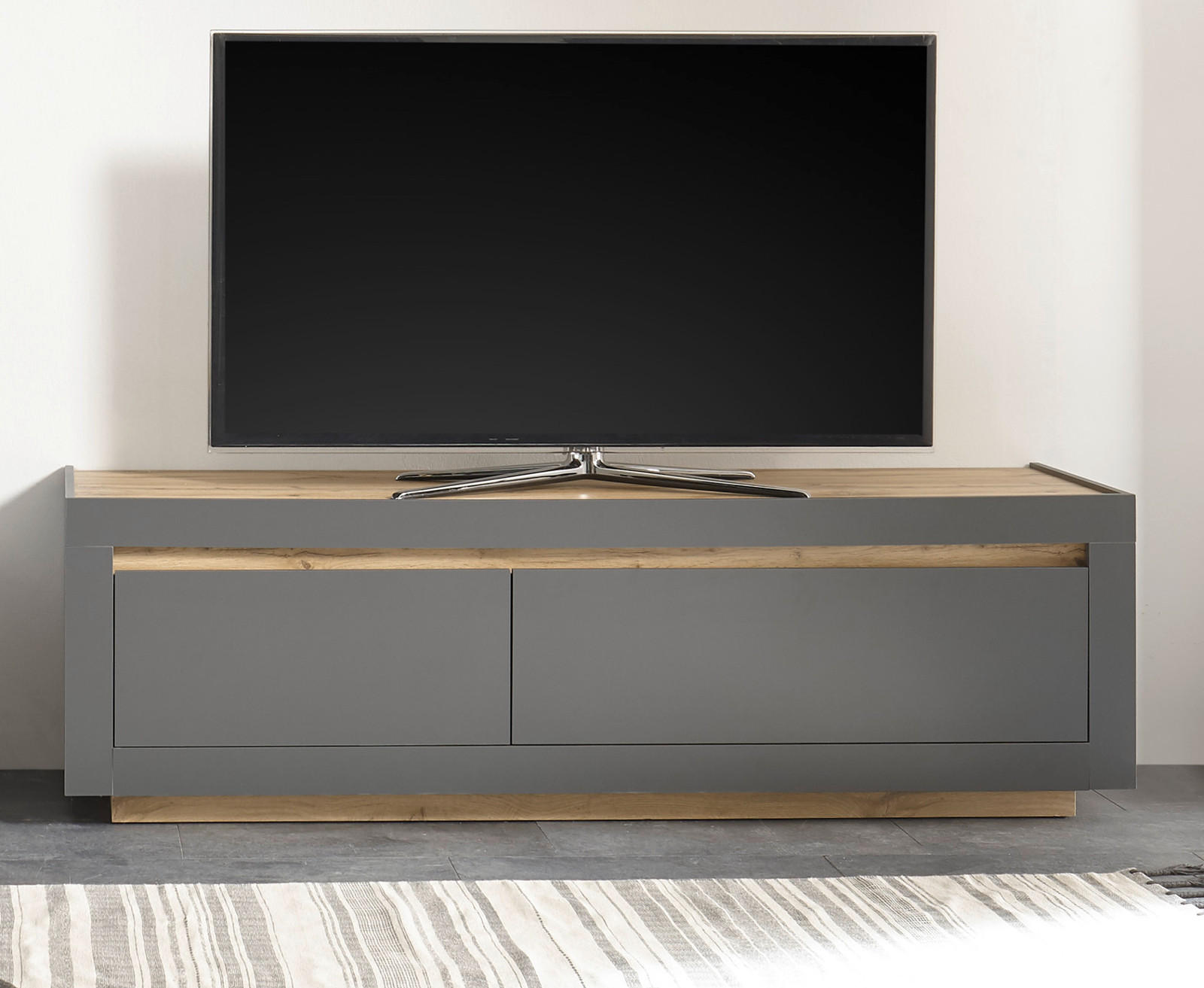 TV-LOWBOARD anthrazit, Wotan Eiche, TV Unterteil 180 x 56 cm - Eichefarben/Anthrazit, Holzwerkstoff (180/56/50cm) - Furn.Design