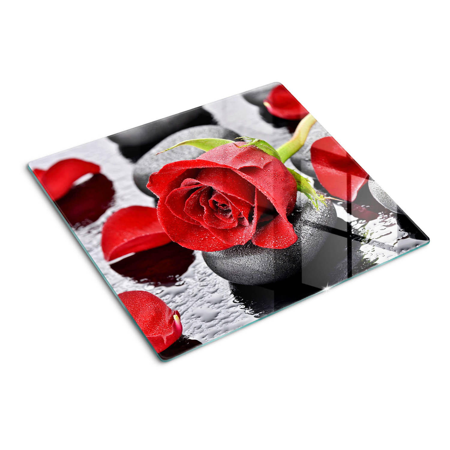 GLASPLATTE 60x52 cm Rote Rose - Rot, Glas (60/0.4/52cm) - TULUP