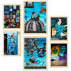 POSTER Set Mit 6 Türkisfarbenes Graffiti Blau Straßenkunst A3 & A4 Rahmen Aus Hellem Holz - Beige, Papier (29/3cm) - Nacnic