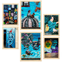 POSTER Set Mit 6 Türkisfarbenes Graffiti Blau Straßenkunst A3 & A4 Rahmen Aus Hellem Holz - Beige, Papier (29/3cm) - Nacnic