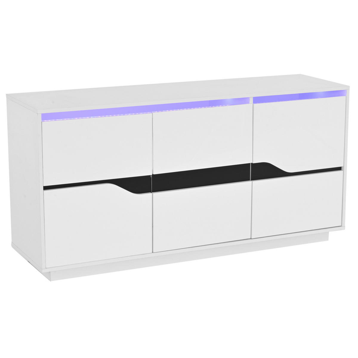 SIDEBOARD 140/40/70 cm mit 3 Türen, LED und Hochglanzfront in Weiß/Schwarz - Weiß, Holzwerkstoff (140/70/40cm) - BEAOK