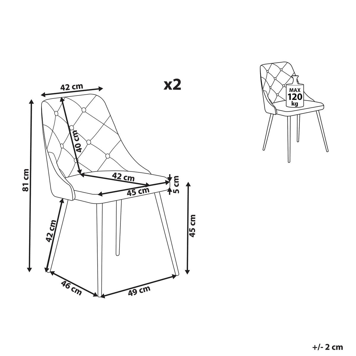 ESSZIMMERSTUHL 2er-Set Kunstleder Grau Valerie - Grau, Textil/Metall (49/81/59cm) - Beliani